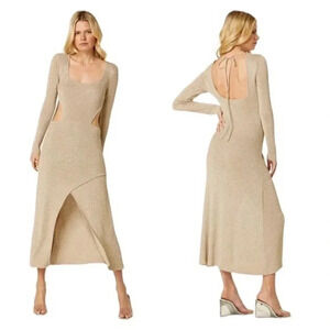 MISA Los Angeles Minka Cutout Gold Metallic Knit Midi Dress Size XS NWT